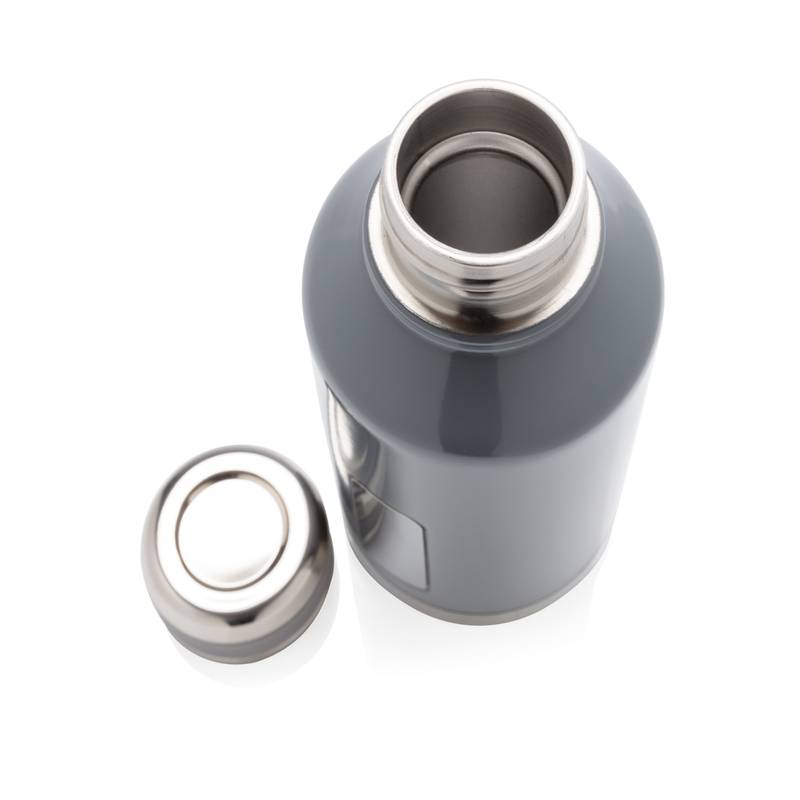 Nepriepustná termo fľaša s plieškom na logo, sivá Nepriepustná termo fľaša s plieškom na logo, sivá